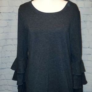 Style & Co Medium knit tiered bell sleeve top, dark gray.